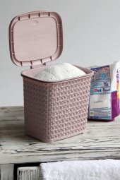 30 lt  Çamaşır Sepeti ve 4,5 lt Deterjanlık Pembe Set - 3