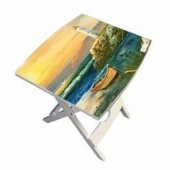 Manzara Desenli Çok Amaçlı Pratik Katlanır Plastik Masa 44x38 cm Katlanır Sehpa Laptop Masası - 3