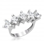 Beştaşlı 14 Ayar Beyaz Altın Yüzük 5.50 Gram - 1