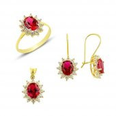 Kırmızı taşlı mini set 7.50 Gram 14 Ayar Altın - 1