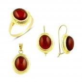 Akik taşlı üçlü set 8.70 Gram 14 Ayar Altın - 1