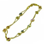 İki Zincirli Renkli Şeker Taşlı 14 Ayar Altın Bileklik - 1