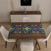 Dijital Baskılı Runner Yıkanabilir ve Silinebilir Kumaş Mavi Yaprak Desenli - 3