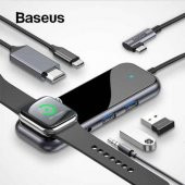 Orjinal Baseus HUB Type-C to 2 x USB3.0+HDMI+ PD+ iWatch Wireless Şarj 4K Aktarım 60w Şarj desteği - 1