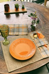 2li Ekoseli El Yapımı Kaşıklık Detaylı Jüt Amerikan Servisi - 1