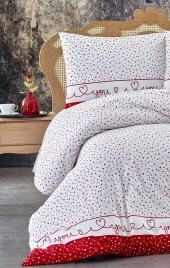 Majeste Exclusive %100 Doğal Pamuk Ranforce Kalpli Desen Nevresim Takımı Çift Kişilik-Love You Kırmızı - 4