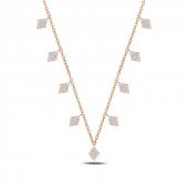 Gümüş 925 Ayar Zirkon Taşlı Sallantılı Kolye - 1