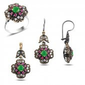 Gümüş 925 Ayar Zirkon Taşlı Otantik Set - 1