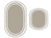 Oval Saçaklı 2li Banyo Paspas Takımı Dama Cappucino - 1
