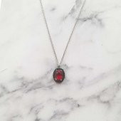 925 Ayar Gümüş Oval Yakut Renk Taşlı Kolye - 1