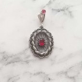 925 Ayar Gümüş Oval Yakut Taşlı Kolye Ucu - 1