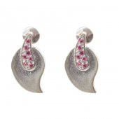 925 Ayar Gümüş Yaprak Model Yakut Taşlı Küpe - 1