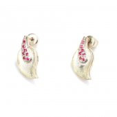 925 Ayar Gümüş Yaprak Model Yakut Taşlı Küpe - 2