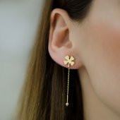 14 Ayar Altın Sallantılı Yonca Küpe thumbnail 3