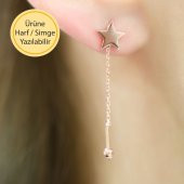 14 Ayar Altın Zincirli Yıldız Küpe thumbnail 1