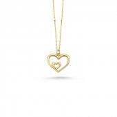 14 Ayar Altın Taşsız İç içe Kalp Kolye thumbnail 1