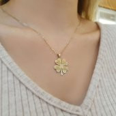 14 Ayar Altın Dört Yapraklı Yonca Kolye thumbnail 3