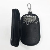 Siyah Renk-Fermuarlı Deri Anahtarlık - 1