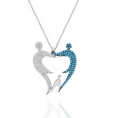 El Ele Tutuşmuş Kalp Modeli Beyaz Turkuaz Taşlı 925 Ayar Kolye - 4