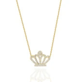 Altın Renk Kraliçe Kolyesi Taşlı Bayan Kolye - 1