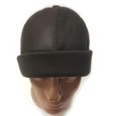 Koyun Kürkü Tasarımlı Kahverengi Hakiki Deri Şapka - 8