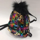 Ponponlu Pullu Çocuk Sırt Çantası Gökkuşağı Rengi - 6