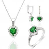 Kalpli Yeşil Zirkon Taşı Gümüş Bayan Takı Seti - 1
