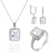 Pırlanta Kesim Zirkon Gümüş Bayan Takı Seti - 3