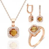 Sarı Zirkon Taşlı Gümüş Bayan Takı Seti - 4