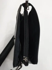 Kahve Dikişli Fermuarlı Deri El Çantası - 8