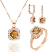 Sarı Zirkon Taşlı Gümüş Bayan Takı Seti - 7