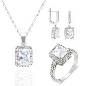 Pırlanta Kesim Zirkon Gümüş Bayan Takı Seti - 7