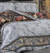 Fabricator Delux Saten %100 Doğal Pamuk Saten Çift Kişilik Gri&Siyah Nevresim Takımı-12139 - 4