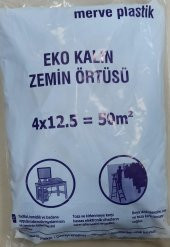 KALİTE KALIN ETLİ Boya Örtü Zemin Brandası Eşya Koruma Naylonu 50 M2 = 4 x 12,5 mt - 1
