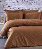 FABRICATOR DELUX %100 Doğal Pamuk Saten Nevresim Takımı Çift Kişilik (6 Parça) Platin Düz Renk-Kahve - 1