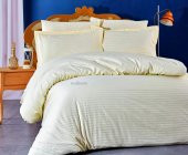 FABRICATOR DELUX Çizgili %100 Doğal Pamuk Saten Nevresim Takımı Çift Kişilik (6 Parça)-Krem - 1