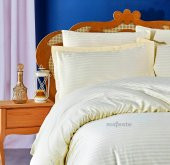 FABRICATOR DELUX Çizgili %100 Doğal Pamuk Saten Nevresim Takımı Çift Kişilik (6 Parça)-Krem - 2