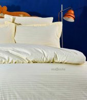 FABRICATOR DELUX Çizgili %100 Doğal Pamuk Saten Nevresim Takımı Çift Kişilik (6 Parça)-Krem - 4