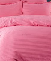 FABRICATOR DELUX Çizgili %100 Doğal Pamuk Saten Nevresim Takımı Çift Kişilik (6 Parça)-Pembe - 3