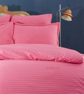 FABRICATOR DELUX Çizgili %100 Doğal Pamuk Saten Nevresim Takımı Çift Kişilik (6 Parça)-Pembe - 5
