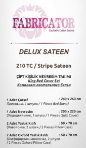 FABRICATOR DELUX Çizgili %100 Doğal Pamuk Saten Nevresim Takımı Çift Kişilik (6 Parça)-Pembe - 7
