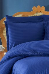 FABRICATOR DELUX Çizgili %100 Doğal Pamuk Saten Nevresim Takımı Çift Kişilik  (6 Parça)-Lacivert - 4