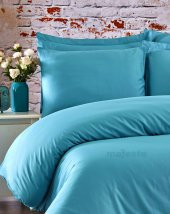 FABRICATOR DELUX %100 Doğal Pamuk Saten Nevresim Takımı Çift Kişilik (6 Parça) Platin Düz Renk-Mint - 2