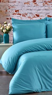 FABRICATOR DELUX %100 Doğal Pamuk Saten Nevresim Takımı Çift Kişilik (6 Parça) Platin Düz Renk-Mint - 4
