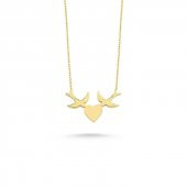 14 Ayar Altın Kuş Figürlü Kalp Kolye thumbnail 2