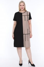 Lir Kadın Büyük Beden Yarım Kol Elbise Vizon L1621 - 1