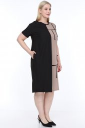 Lir Kadın Büyük Beden Yarım Kol Elbise Vizon L1621 - 2