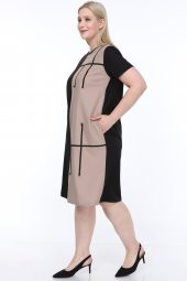 Lir Kadın Büyük Beden Yarım Kol Elbise Vizon L1621 - 3