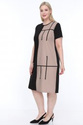 Lir Kadın Büyük Beden Yarım Kol Elbise Vizon L1621 - 4