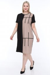 Lir Kadın Büyük Beden Yarım Kol Elbise Vizon L1621 - 6